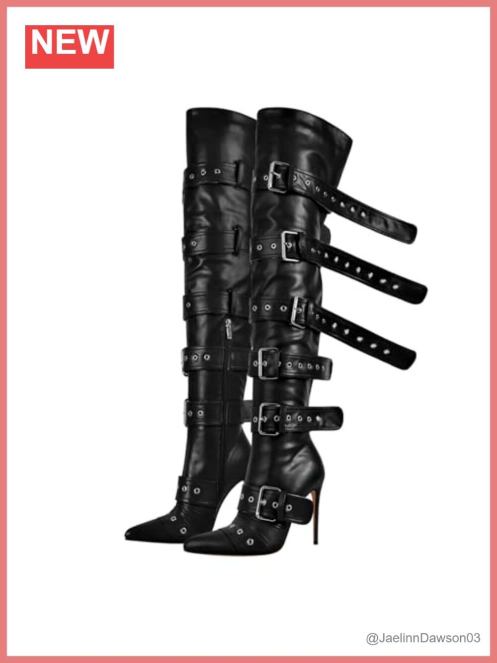 Multi Buckle Over the Knee Stiletto Heel Synthetic Thigh High Boots